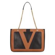 Valentino Superstar Läder Tote med Kedjehandtag Brown, Dam