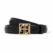 Anine Bing Monogram Krokopräglad Läderbälte Black, Dam