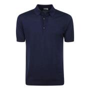 John Smedley Blå Stickad Pikétröja Korta ärmar Blue, Herr