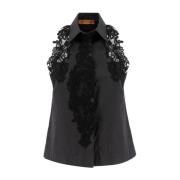 Ermanno Scervino Spetsärmelös skjorta för elegans Black, Dam