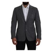 Dolce & Gabbana Grå ullblazer med biekronbroderi Gray, Herr