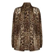 Dolce & Gabbana Leopardmönstrad Silkesjacka Brown, Dam