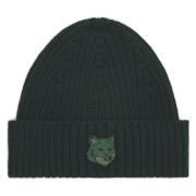 Maison Kitsuné Räv Huvud Beanie Ull Mössa Green, Herr