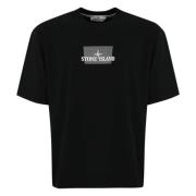 Stone Island Svart Logotyp Tryck T-shirt Black, Herr