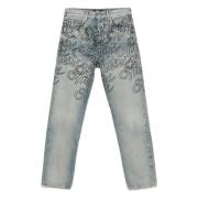 Amiri Blå All-Over Print Distressed Jeans Blue, Herr