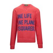 Dsquared2 Herr Pullover Sweatshirt med Ribbed Trim Red, Herr