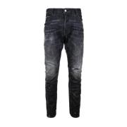 Dsquared2 Mäns Knapp Jeans med Läderpatch Black, Herr