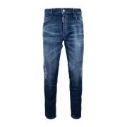 Dsquared2 Mäns Knapp Jeans med Läder Patch Blue, Herr