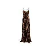 Roberto Cavalli Leopardmönstrad Slipklänning med Draperad Släp Brown, ...