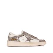 Golden Goose Vita Lädersneakers med Glitterdetaljer Beige, Dam