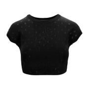 Elisabetta Franchi Cropped Top med Glasdekorationer Black, Dam