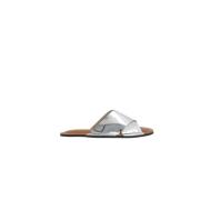 Plan C Silver Slide Sandaler Läder Gummisula Gray, Dam