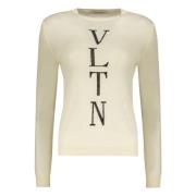 Valentino Garavani Räfflad ulltröja med logodetalj Beige, Dam