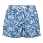 Kiton Blommig Nylonbadshorts Blue, Herr