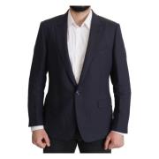 Dolce & Gabbana Elegant linneblazer med spetsrevers Blue, Herr