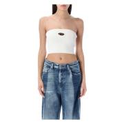 Diesel Vit Tube Top med Logo Plaque White, Dam