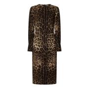 Dolce & Gabbana Leopardmönstrad Brun Midi Klänning Brown, Dam