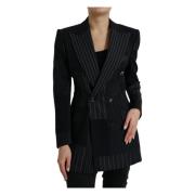 Dolce & Gabbana Elegant Randig Ull Blazer Black, Dam