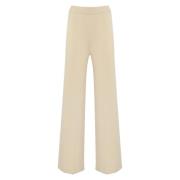 Twinset Bomull Ribbad Wide Leg Byxor Beige, Dam