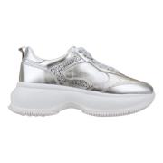 Hogan Läder Sneakers med Strass och Glitter Snören Gray, Dam