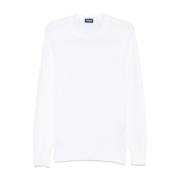 Drumohr Vit Ribbstickad Crew Neck Sweater White, Herr