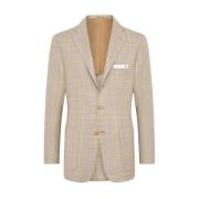 Kiton Rutig Kasmirblandad Blazer Beige, Herr