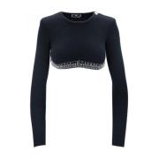 Elisabetta Franchi Långärmad Crop Top med Smyckningar Black, Dam