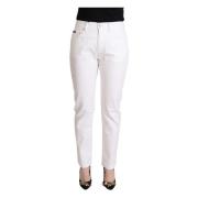 Dolce & Gabbana Elegant vit Tapered Denim Jeans med Logopatch White, D...