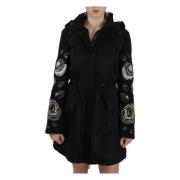 John Richmond Elegant Svart Parka Jacka med Pärlor Black, Dam