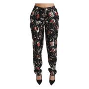 Dolce & Gabbana Lyxig Silkes Skinny Byxor med Midja Multicolor, Dam