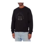 Diesel Grafiskt Tryck Rund Hals Sweatshirt Black, Herr