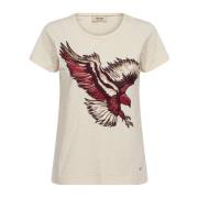 MOS MOSH Broderad Eagle Tee Top T-Shirt Beige, Dam