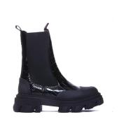 Ganni Svarta Croco Chelsea Boots med Klackad Sula Black, Dam