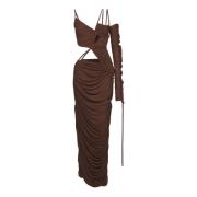 Balmain Asymmetrisk draperad jersey maxi klänning Brown, Dam