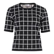 Elisabetta Franchi Jacquard Logo Stickad T-shirt Black, Dam