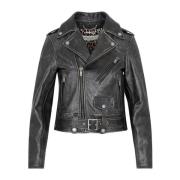 Golden Goose Svart Läder Bikerjacka Chic Detaljer Black, Dam