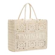 Twinset Bohemian Virkad Shopper Väska Beige Beige, Dam