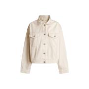 Pepe Jeans Logo Patch Pleat Back Denim Jacket Beige, Dam