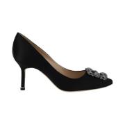 Manolo Blahnik Kristallspänne Sidensatin Stiletto Pumps Black, Dam