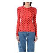 Marine Serre Röd Moon Crew Neck Topwear Red, Dam