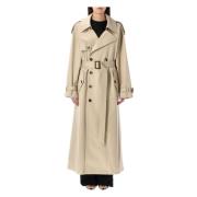 Saint Laurent Ljus Beige Bomullstwill Trenchcoat Beige, Dam