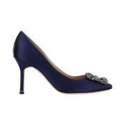 Manolo Blahnik Satin Kristallspänne Stilettklackar Blue, Dam