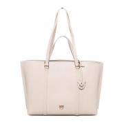 PINKO Laminerad läder shopper väska i kräm Beige, Dam