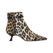 Ganni Leopard Satin Kitten Heel Stövlar Brown, Dam