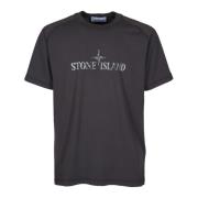 Stone Island Antracit Bomull T-shirt med Reflekterande Tryck Gray, Her...