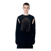 Rick Owens Panel Bomull T-shirt Rund Hals Långa ärmar Black, Herr