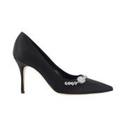 Manolo Blahnik Pärldekorerade Sidensatin Stiletto Pumps Black, Dam