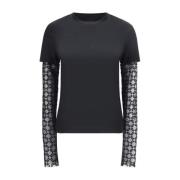 Givenchy Dubbellagd Bomull Långärmad Jersey med Broderad Logotyp Black...