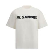 Jil Sander Maxi Logo Bomull T-shirt med Ribbad Crew Neck White, Dam