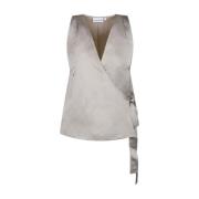 Calvin Klein Satin Ärmlös Wrap Top Gray, Dam